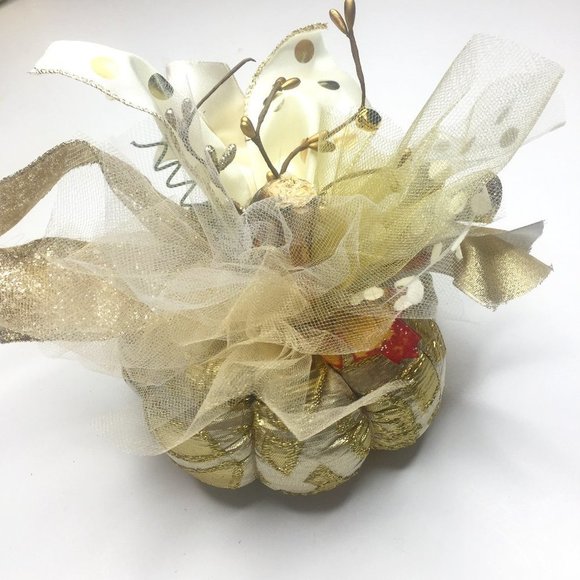 Handmade gold geometric patterned  pumpkin. - Picture 1 of 7